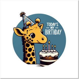 Kawaii Giraffe Today Is My Birthday Party Posters and Art